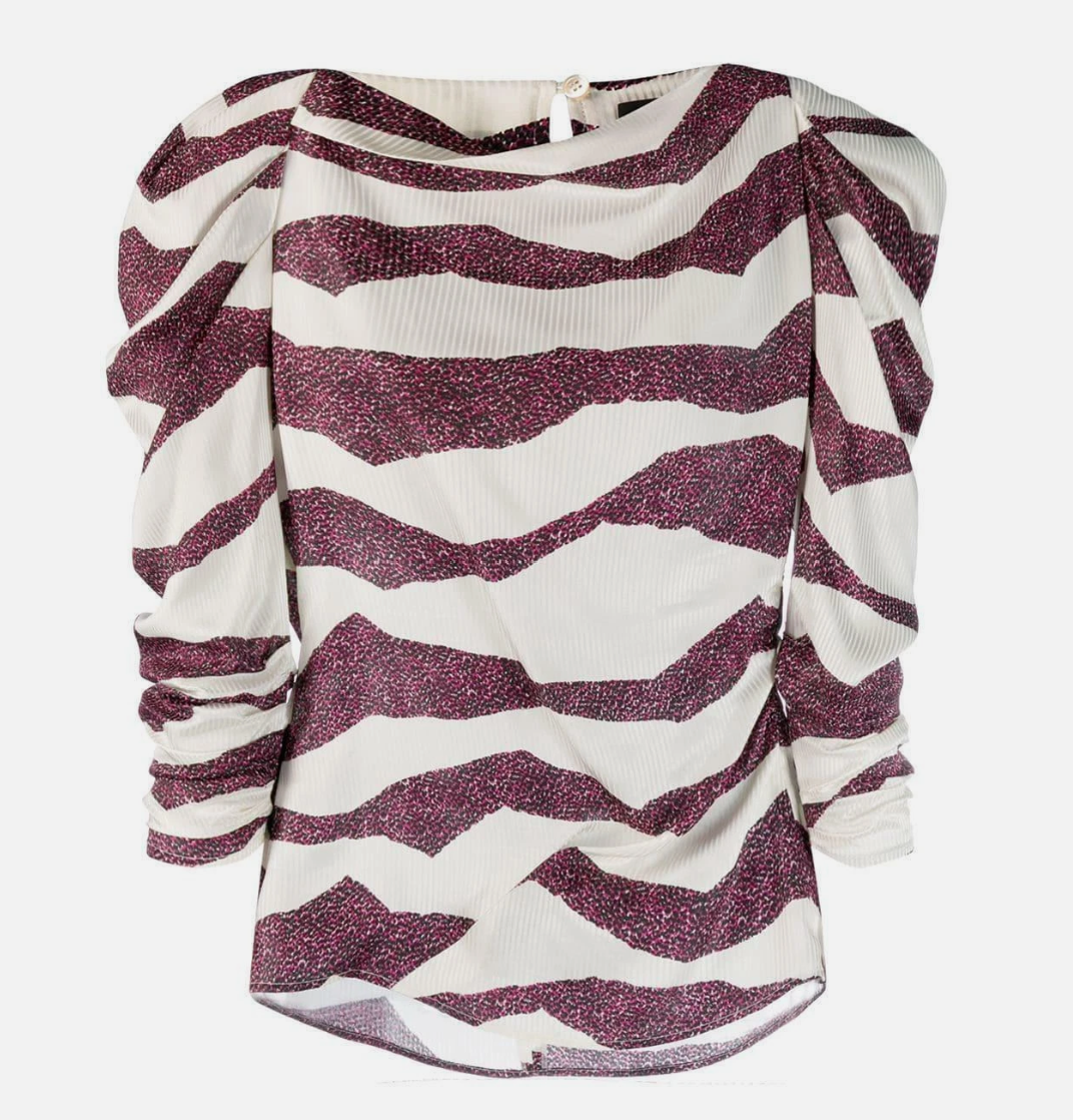 ISABEL MARANT Zebra Stripe Puff Shoulder Rosy Blouse
