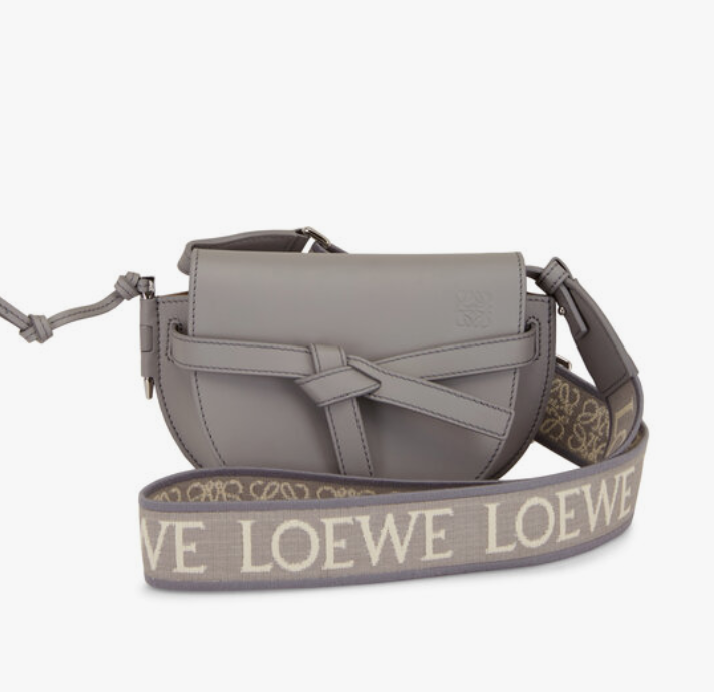 Loewe Mini Gate Pearl Gray Dual Leather Shoulder Bag