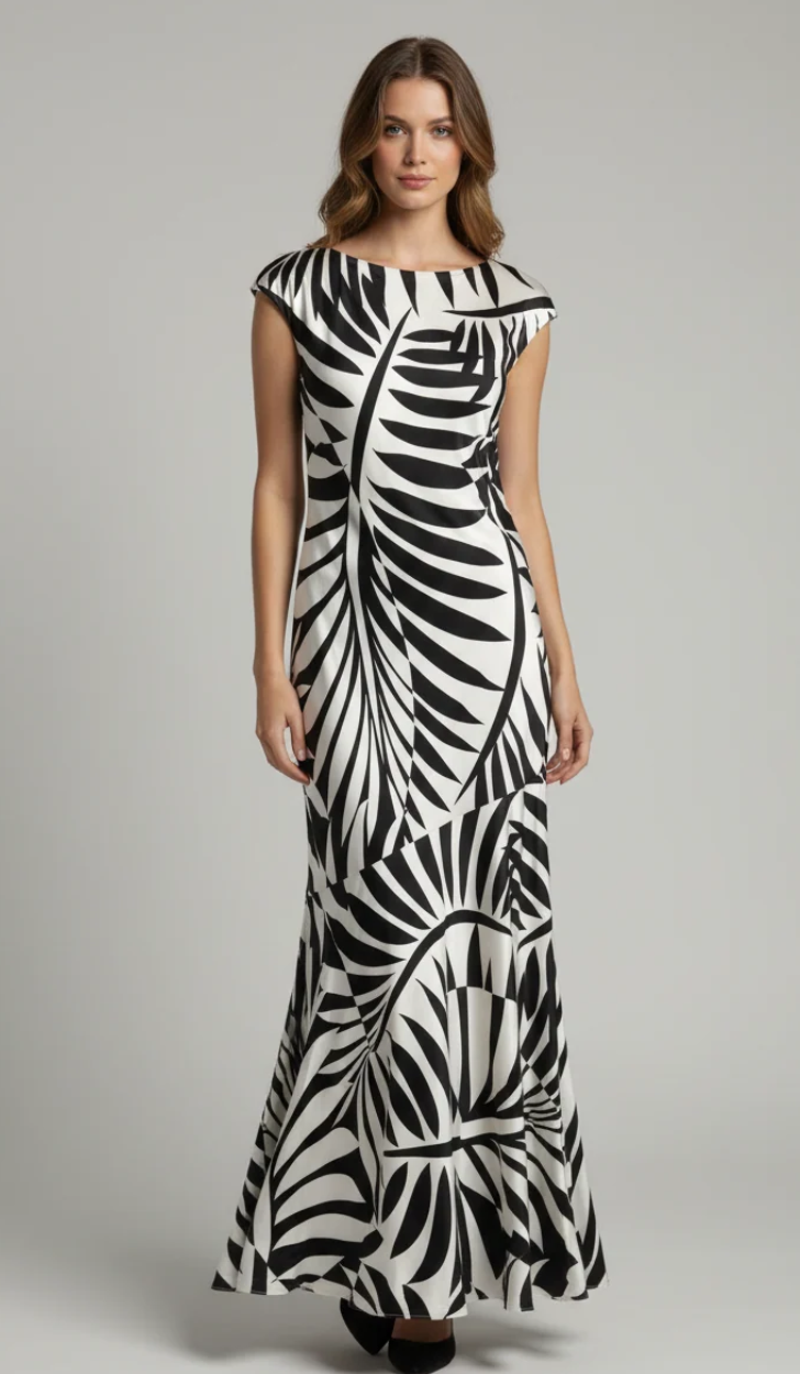 Mint Velvet limited edition black white palm print satin dress