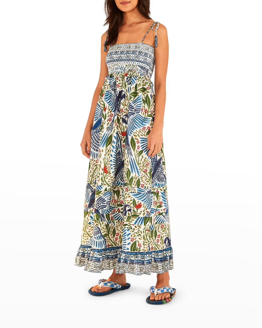 Farm Rio Macaw Flight Smocked Maxi Dress
