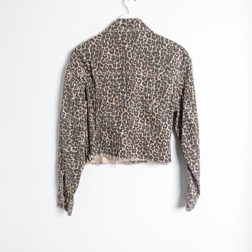 Free People Cropped Leopard Denim Jacket