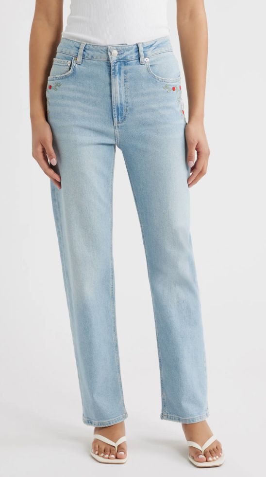 RAILS Topanga Floral Embroidered High Waist Straight Leg Jeans