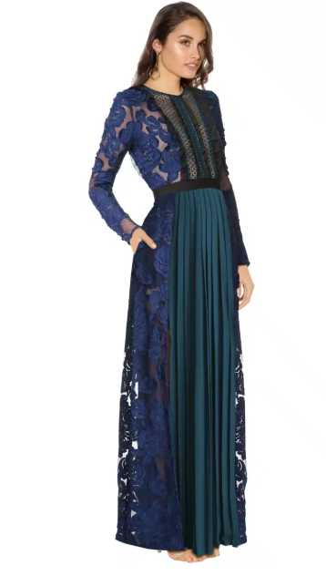 SELF PORTRAIT THEA MAXI DRESS IN BLUE AND GREEN
