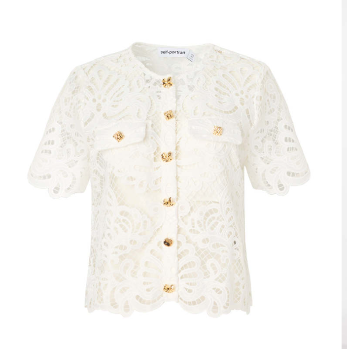 SELF PORTRAIT  White guipure lace top