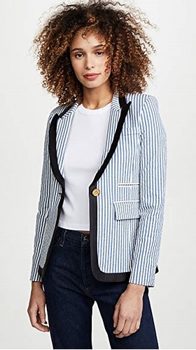 SMYTHE - Taped Peaked Lapel Blazer in Blue Seersucker