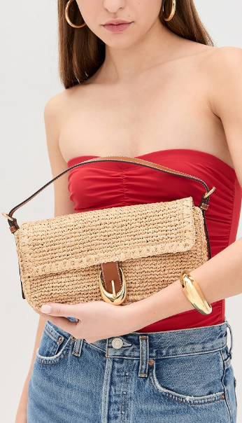 STAUD  Harlow Raffia Shoulder Bag