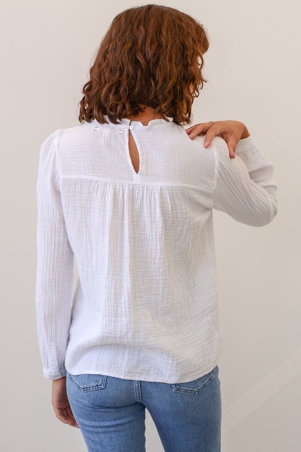 XIRENA white gauze longsleeve blouse