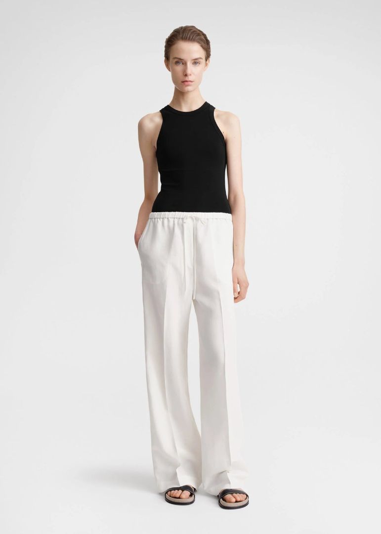 TOTEME -  white linen blend pants with drawstring