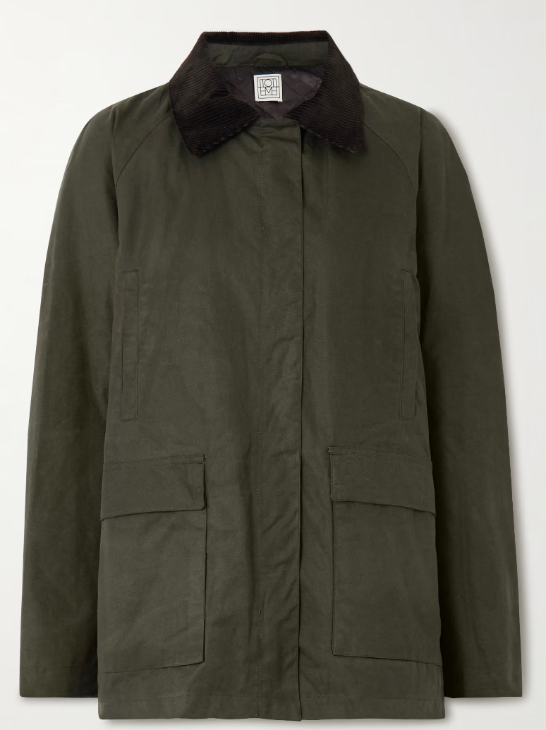 TOTEME Oversized corduroy-trimmed waxed organic cotton jacket
