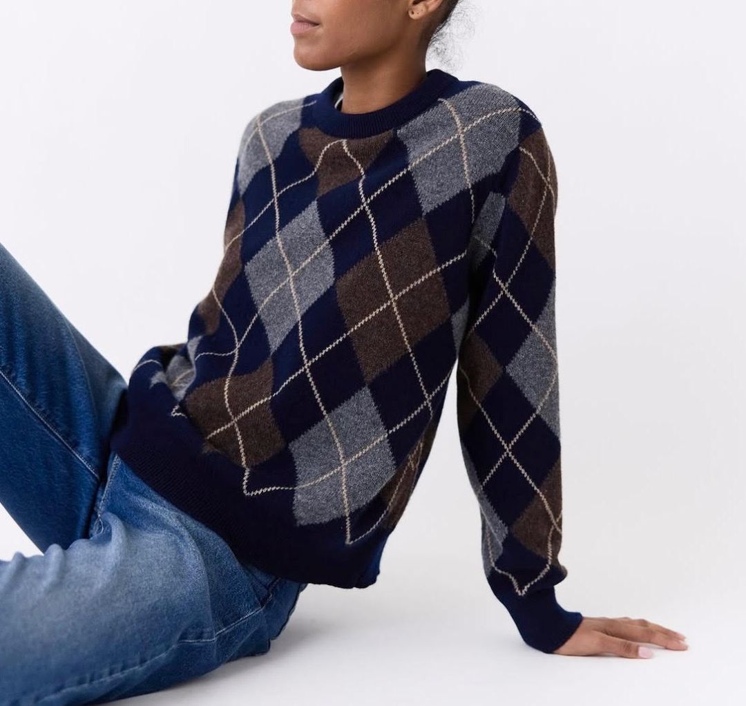 & Daughter Navy Argyle Wool Sweater