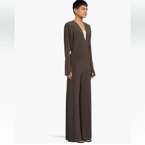 NORMA KAMALI brown long sleeve jumpsuit with shoulder pads