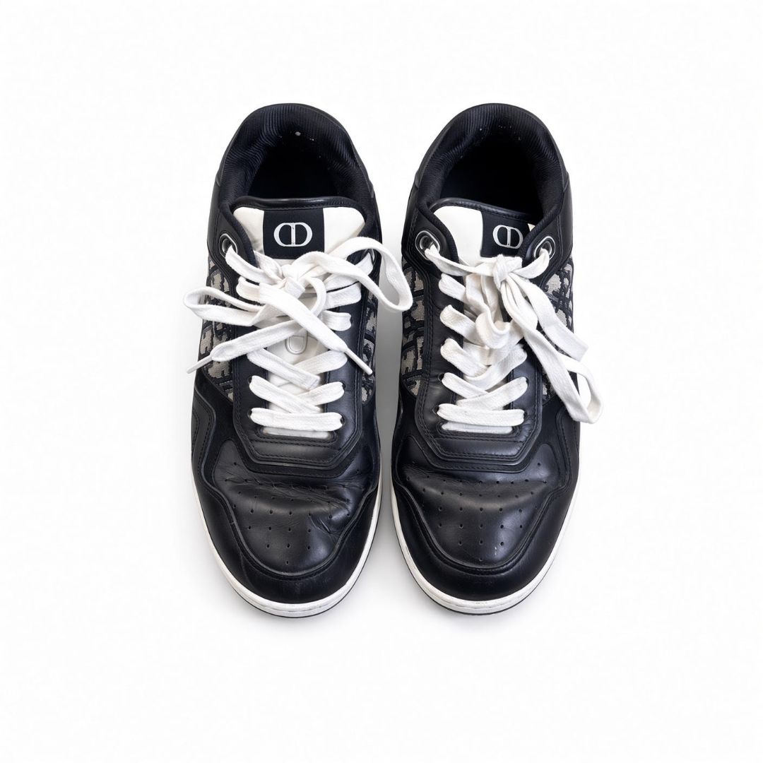 Dior B27 Black Leather Sneakers with Signature Canvas