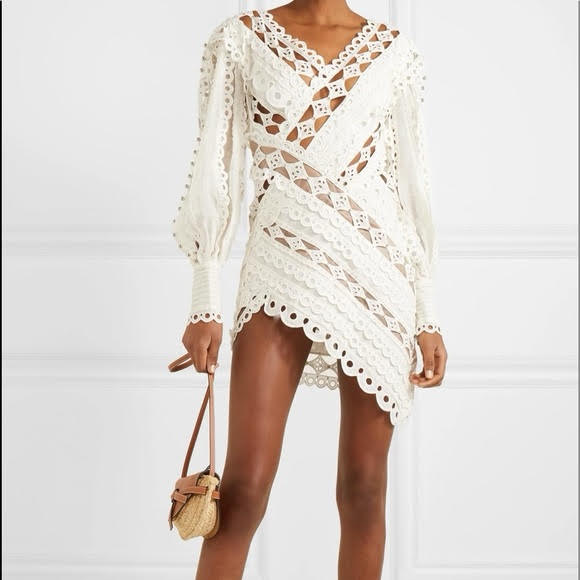 ZIMMERMANN white mini eyelet dress with silver studs
