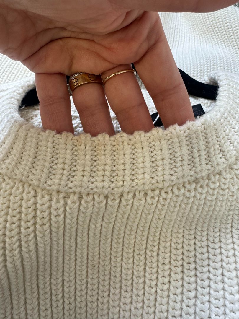 JENNI KAYNE cream cotton cable knit crewneck sweater