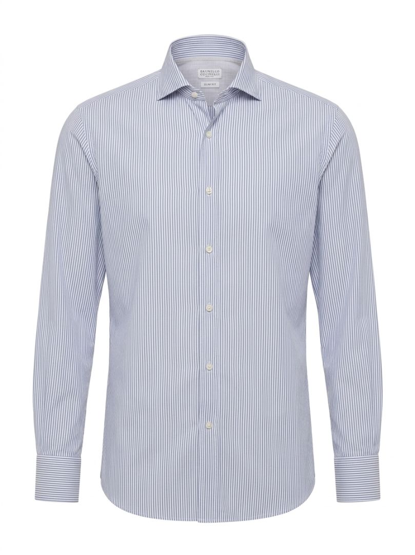 Brunello Cucinelli Light Blue Vertical Stripe Dress Shirt (men's)