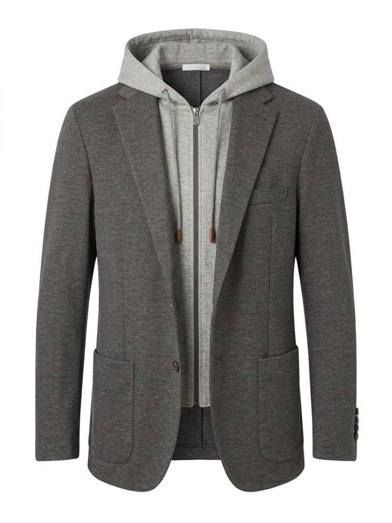 Eleventy Gray Hooded Zip Up Collared Jacket (men's)