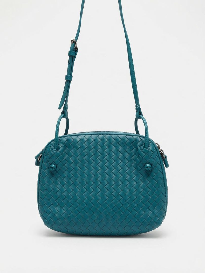 BOTTEGA VENETA blue intrecciato leather crossbody bag, comes w mirror, dust bag
