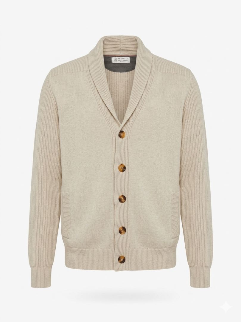 BRUNELLO CUCINELLI cream 100% cashmere button cardigan