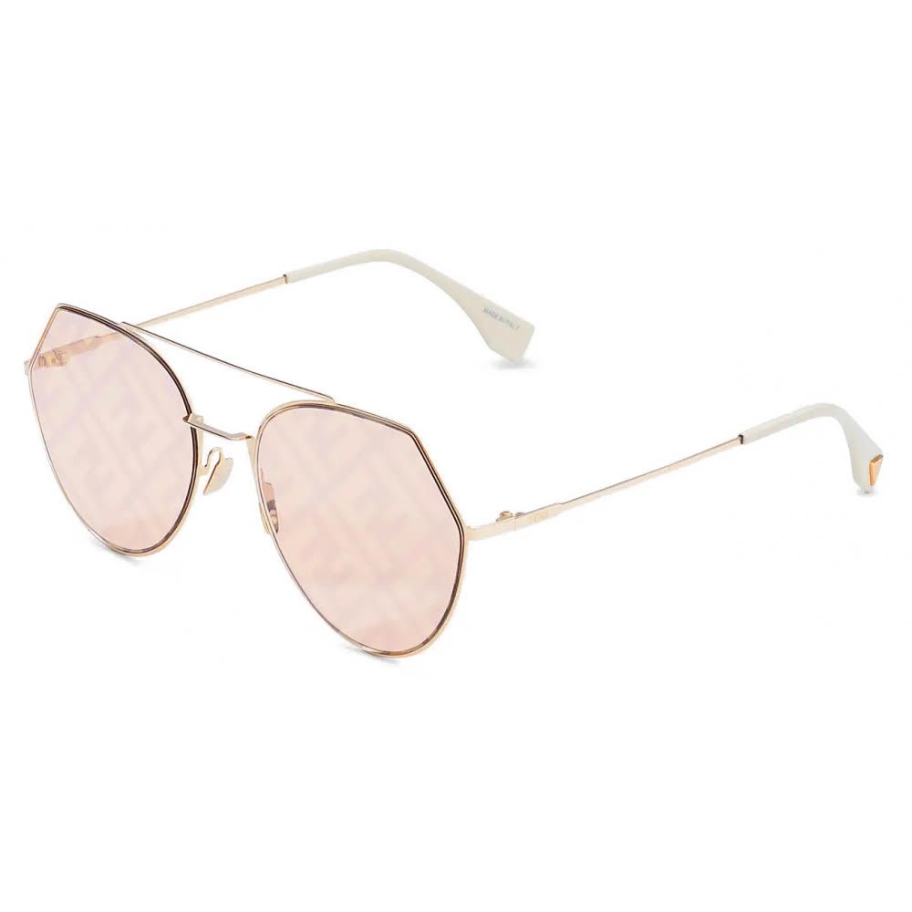 Fendi Gold Peach FF Monogram Geometric Aviator Sunglasses