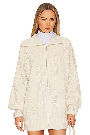 WE WORE WHAT cream knit zip sweater