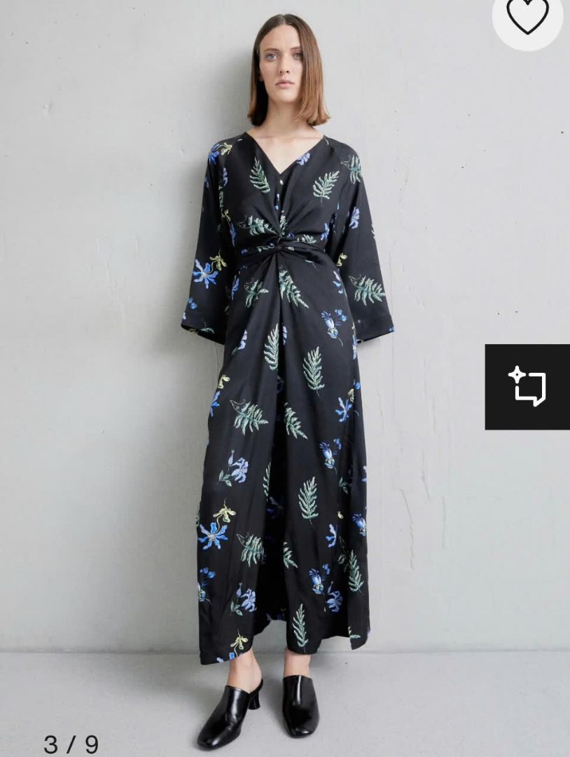 RODEBJER black maxi dress with blue green yellow flowers 3 quarter sleeves