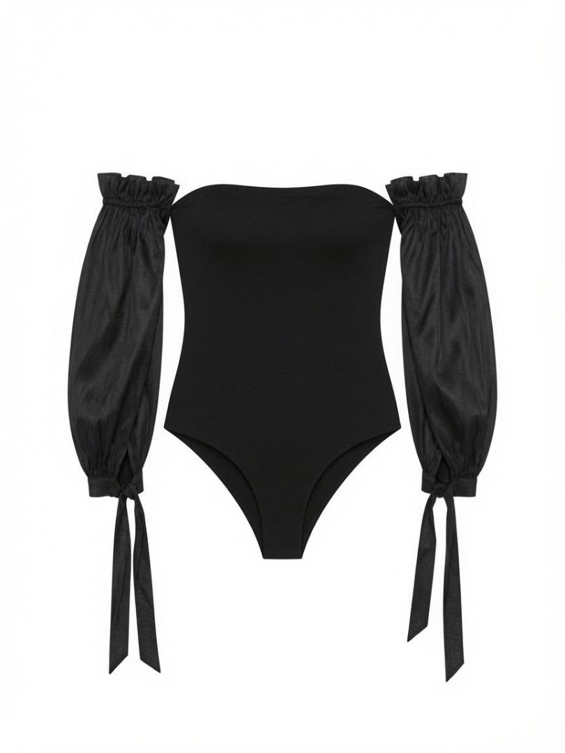 MAJORELLE black bodysuit with puff long sleeves