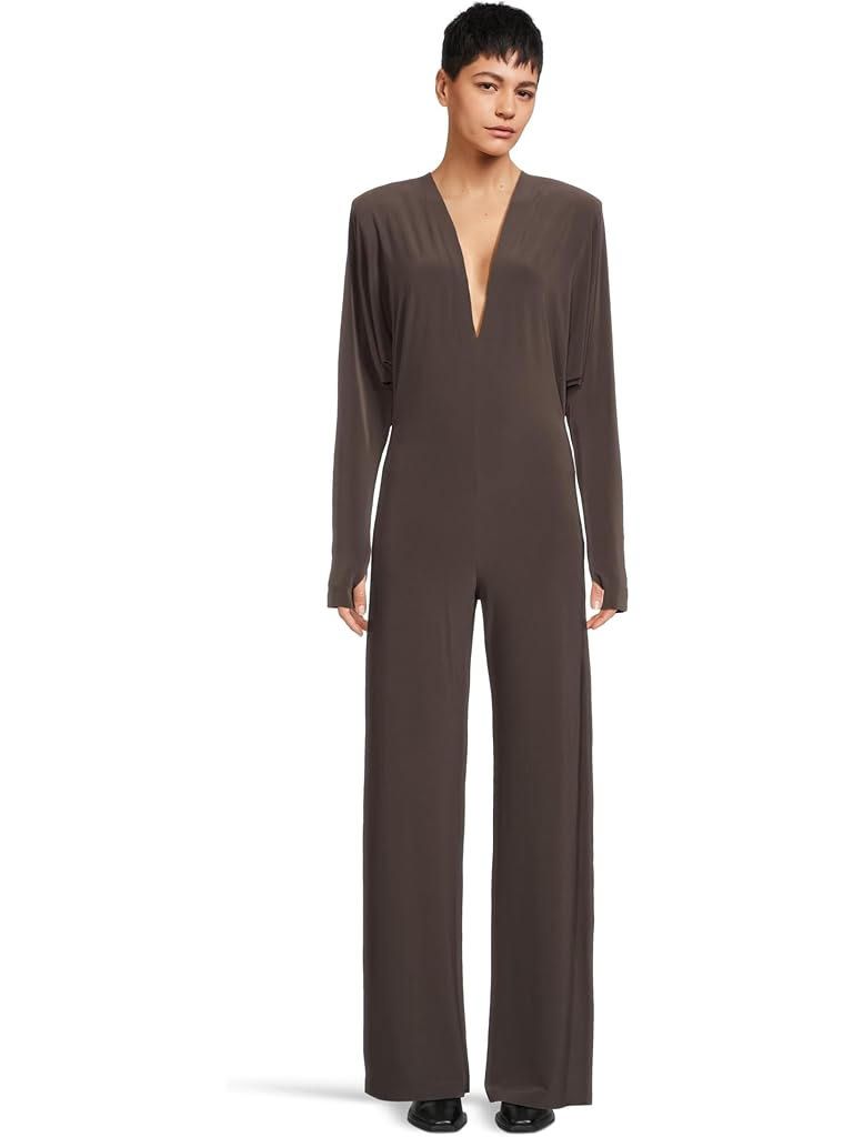 NORMA KAMALI brown long sleeve jumpsuit with shoulder pads