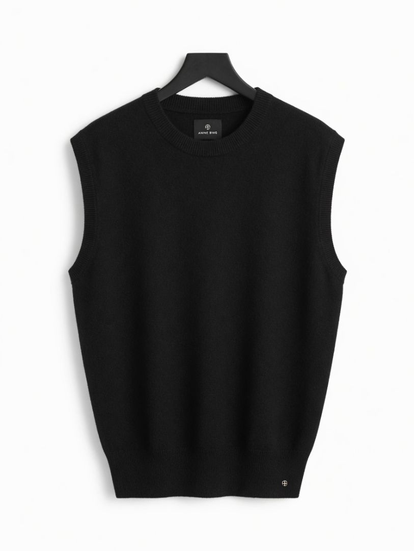 Anine Bing Black Crew Neck Knit Sweater Vest