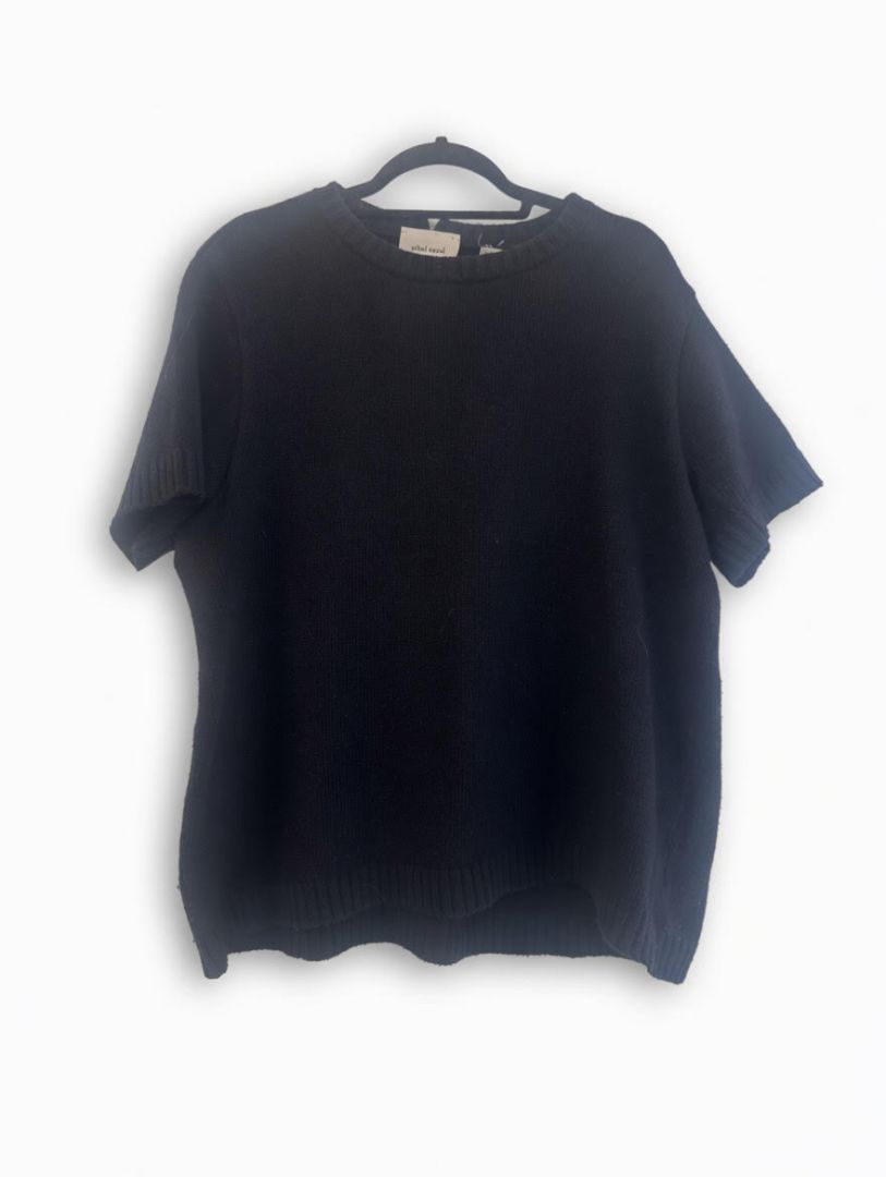 Sibel Saral Navy Blue Short Sleeve Crew Neck knit Sweater Top