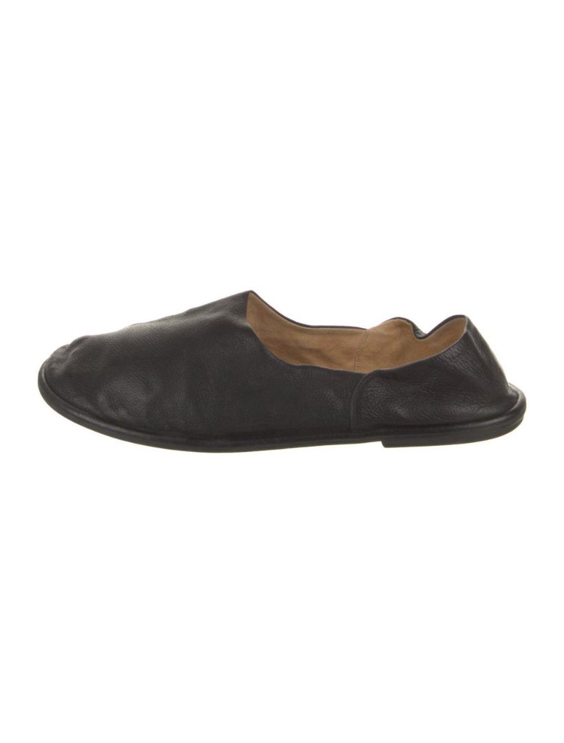 The Row Black Leather Slip On Loafers
