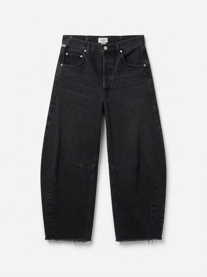 Citizens of Humanity Black Dark Wash Barrel Leg Raw Hem Jeans