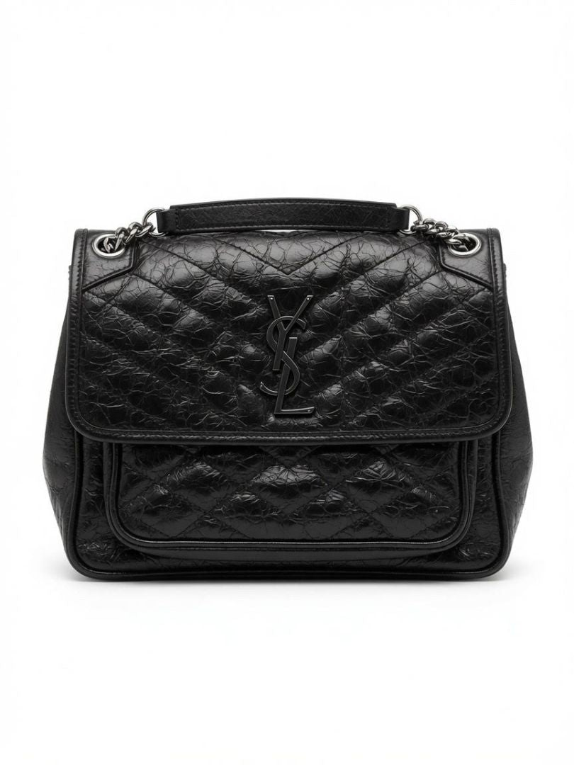Saint Laurent Black Quilted Leather Shoulder Bag with Chain Strap
