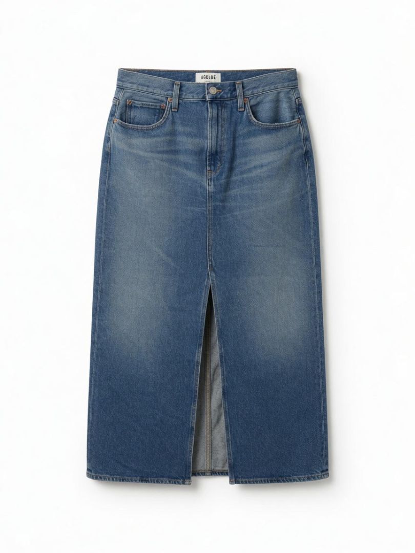 AGOLDE Leif skirt in swing, denim maxi skirt w slit NWT