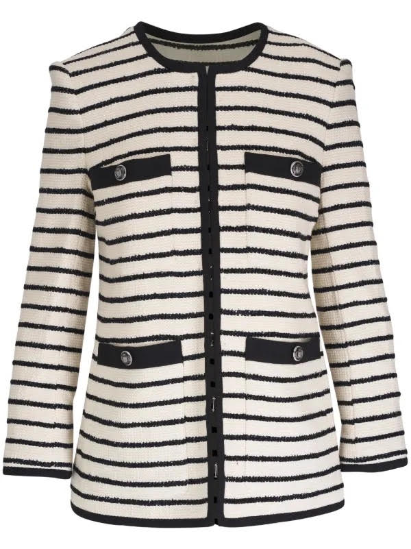 VERONICA BEARD white tweed blazer with black trim and stripes