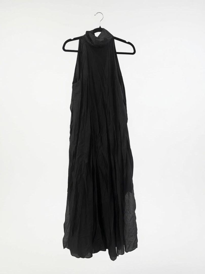 COS black flowy mock neck tie dress
