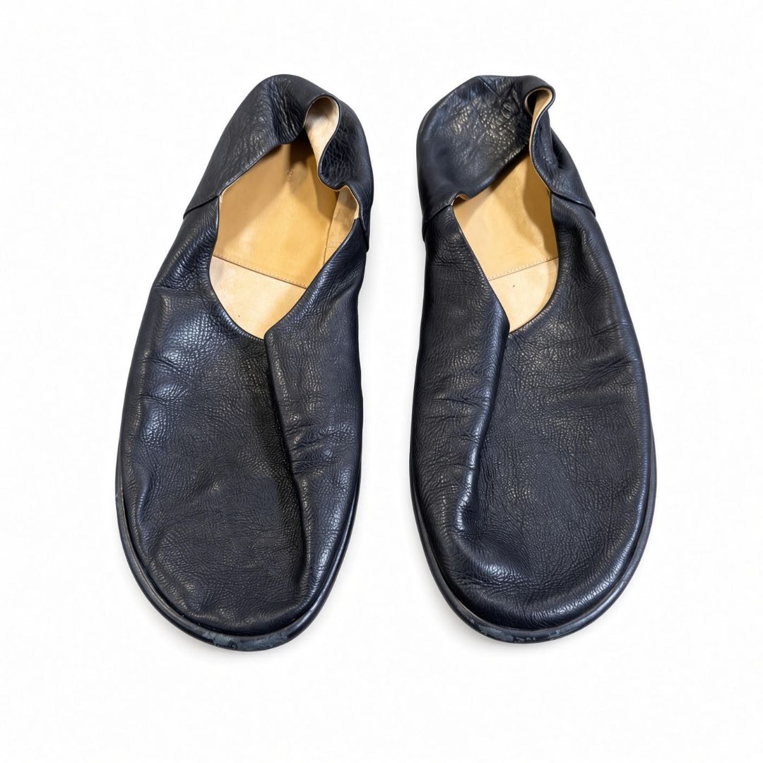 The Row Black Leather Slip On Loafers