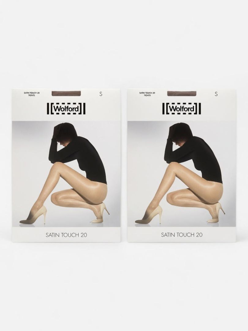 WOLFORD satin touch 20 tights in nearly black set of two