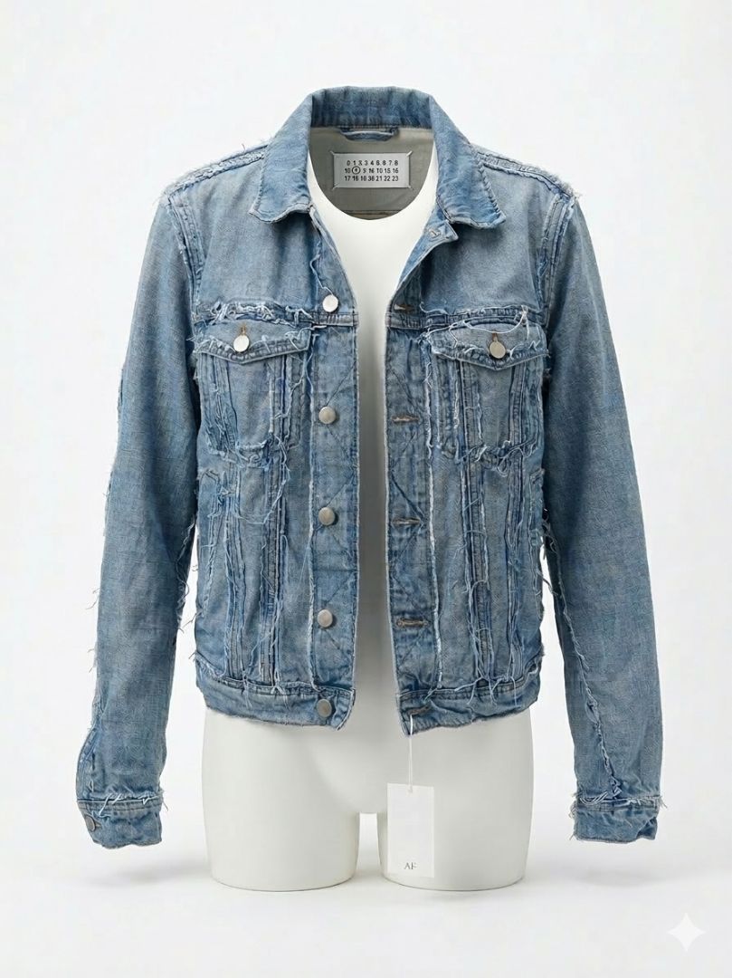 MAISON MARTIN MARGIELA blue denim jacket with frayed detailing