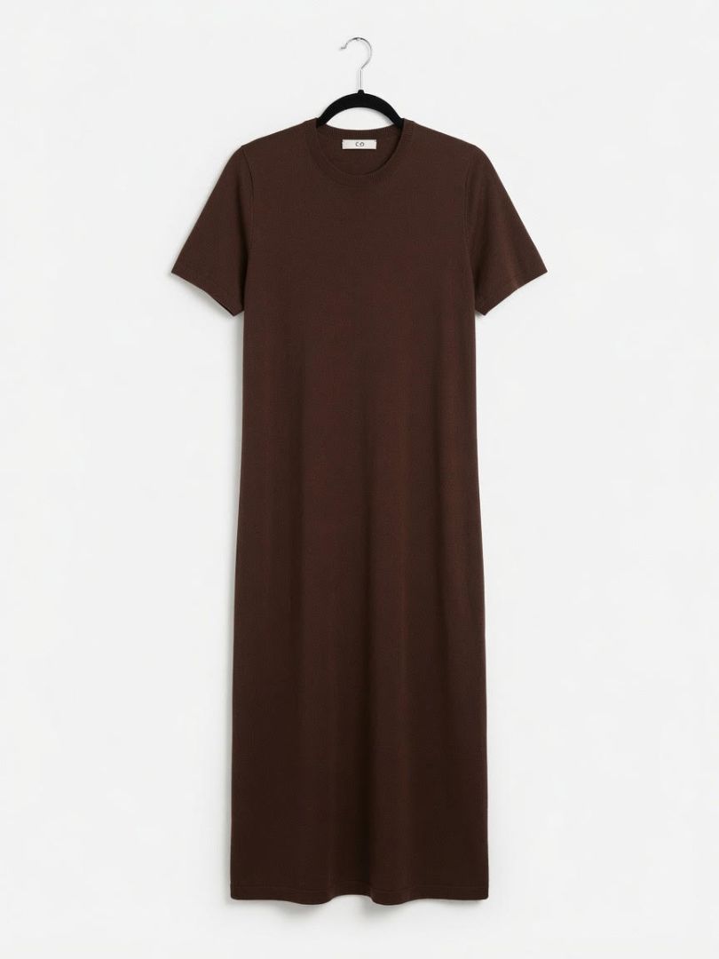 Co Brown Short sleeve Cashmere Maxi Dress