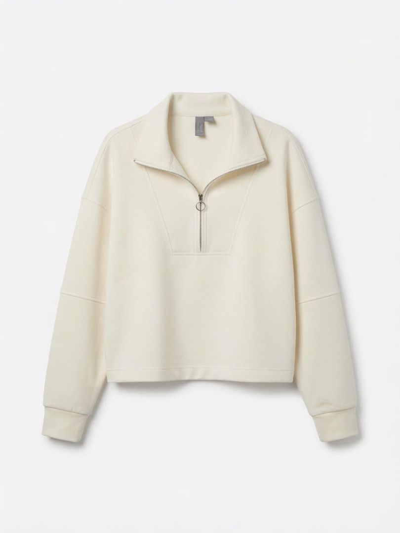 Sweaty Betty Cream Cropped Quarter Zip Pullover Sweatshirt Cozy Boxy Fit