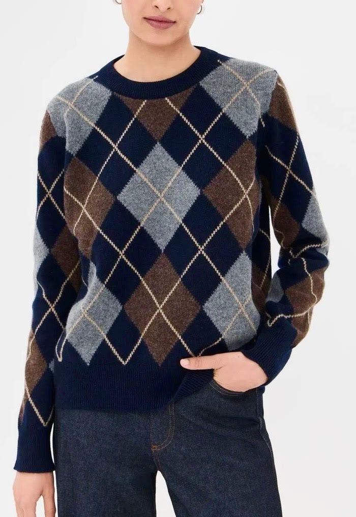 & Daughter Navy Argyle Wool Sweater