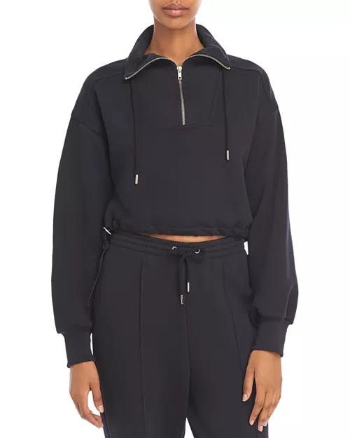 JONATHAN SIMKHAI navy sweat set, cargo sweatpants, quarter zip long sleeve sweater