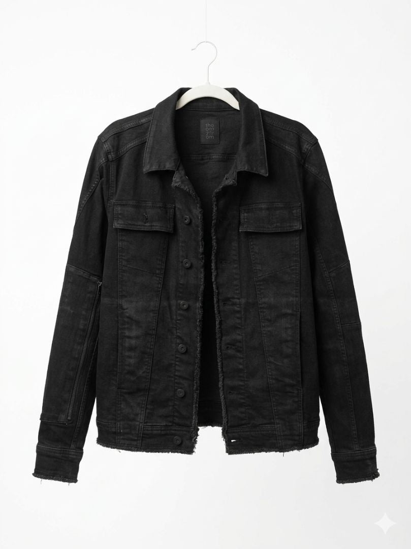 THOM/KROM black frayed denim jacket (men's)