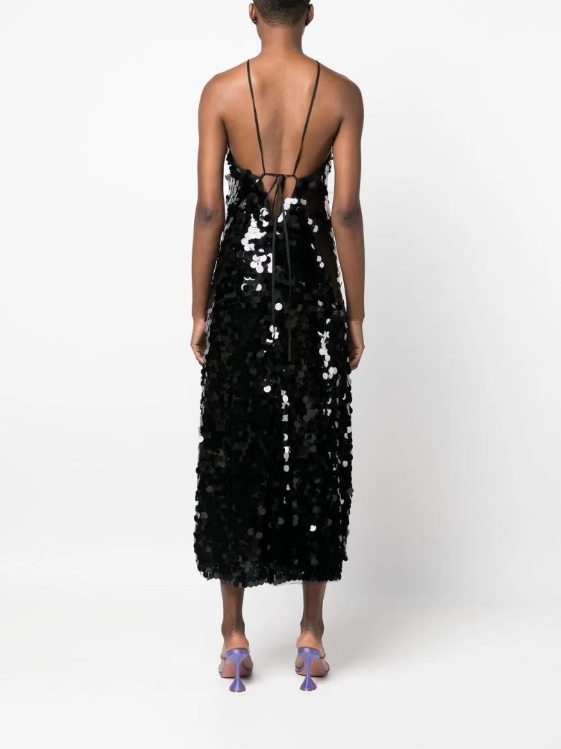 Rotate Birder Chrsitensen Black Sequin Halter Midi Dress
