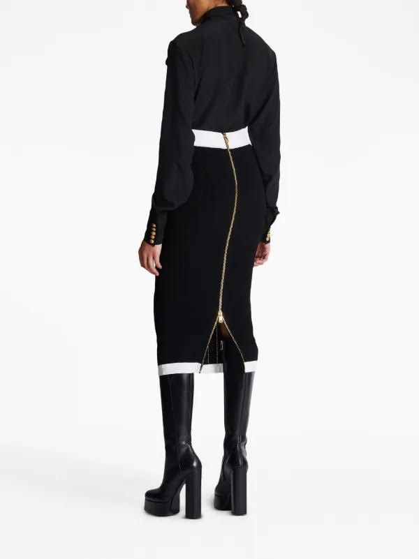 BALMAIN black ribbed white with gold buttons skirt