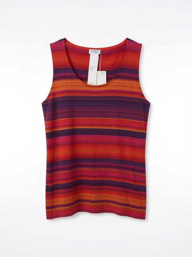 AKRIS PUNTO 100% wool pink orange purple stripe tank top