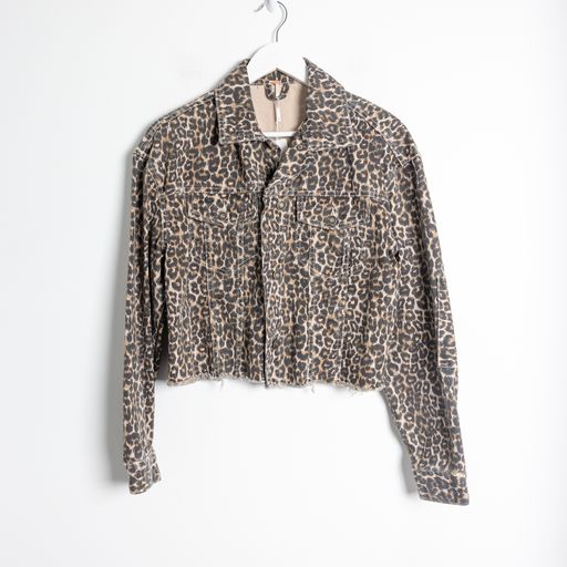 Free People Cropped Leopard Denim Jacket